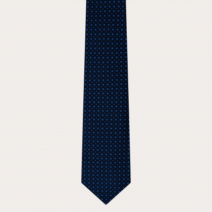 Corbata elegante en jacquard de seda azul con microestampado floral