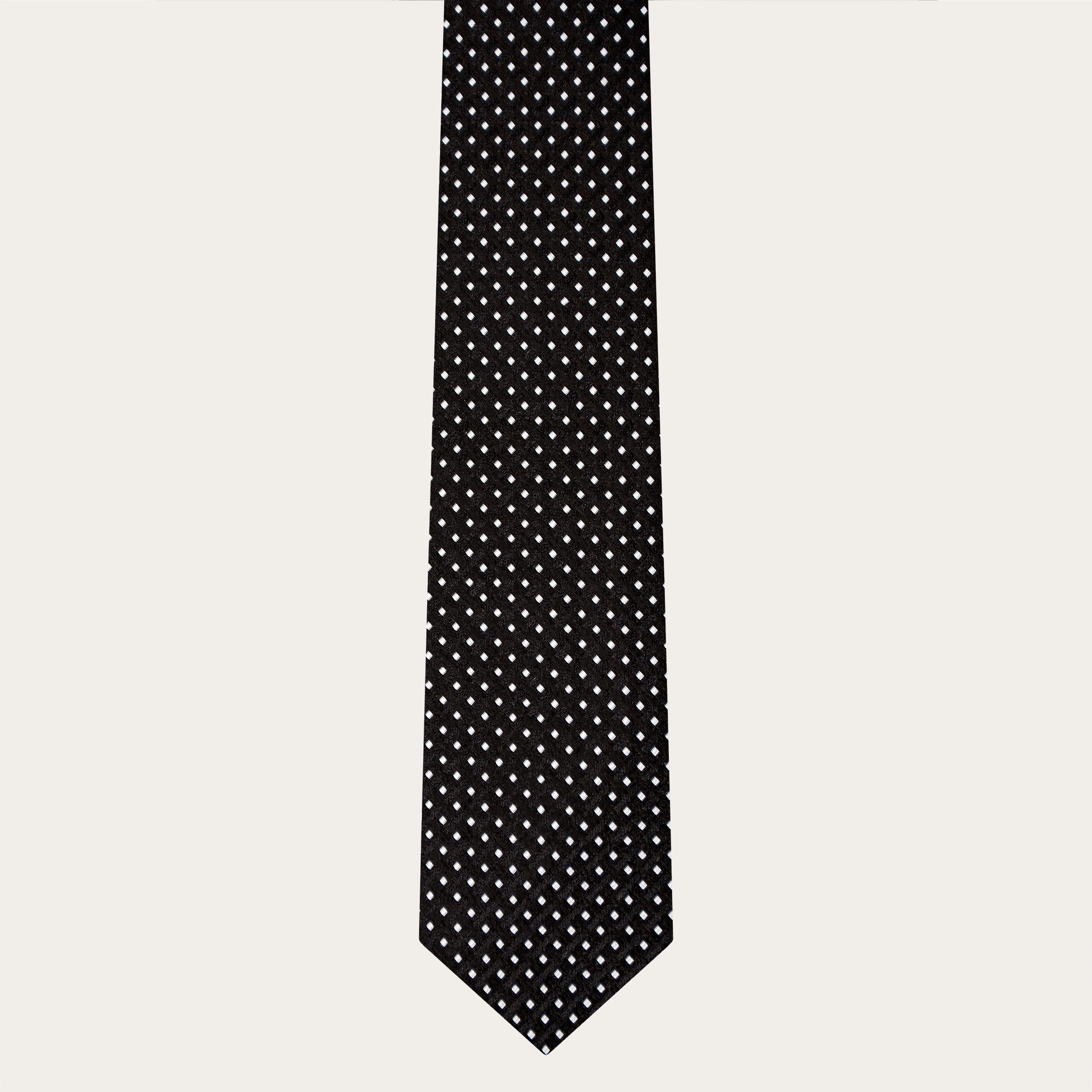 Elegante cravatta in seta jacquard, nero con motivo geometrico puntaspillo