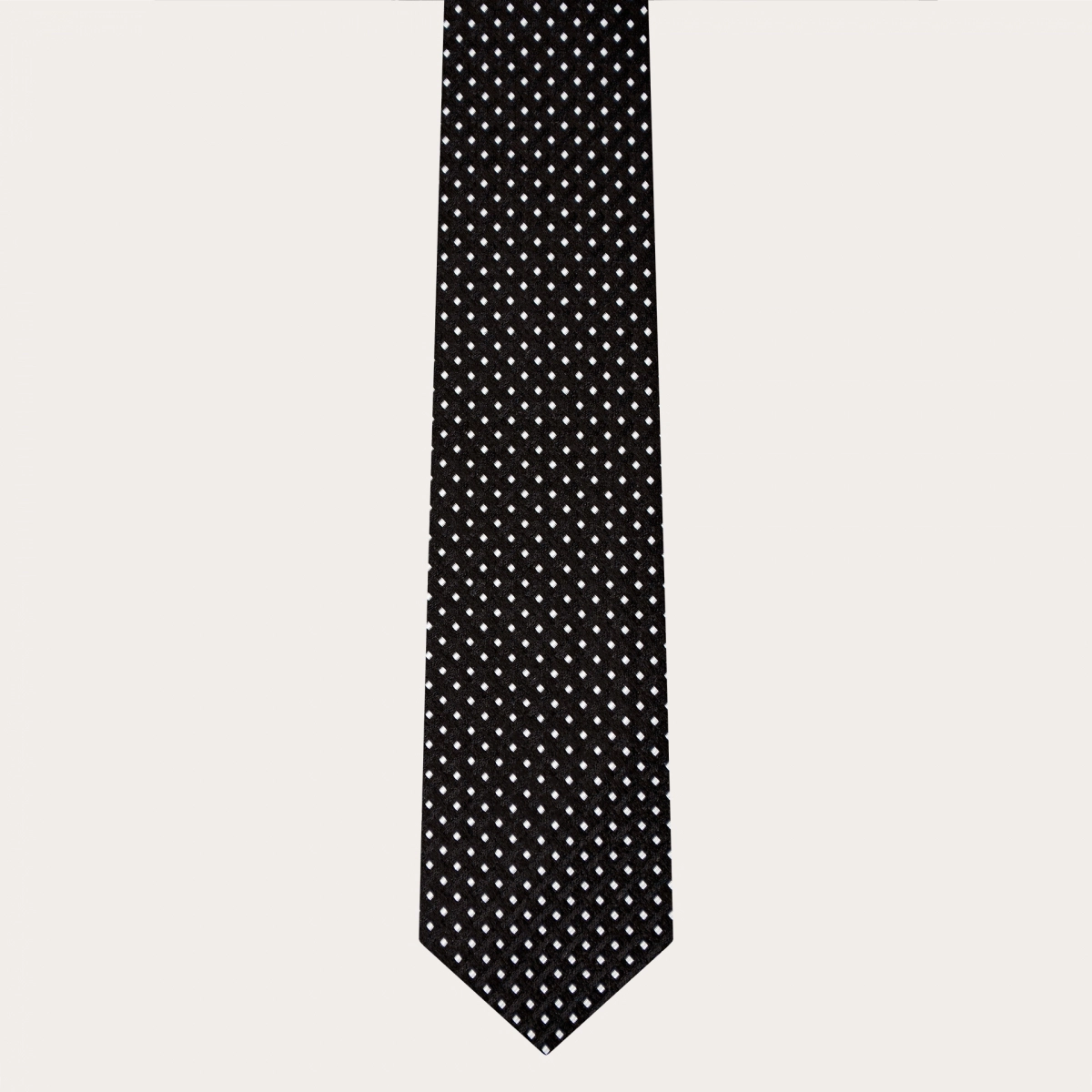 Elegante cravatta in seta jacquard, nero con motivo geometrico puntaspillo