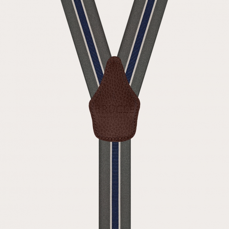 Y-shape elastic suspenders with clips, grey and blue regimental