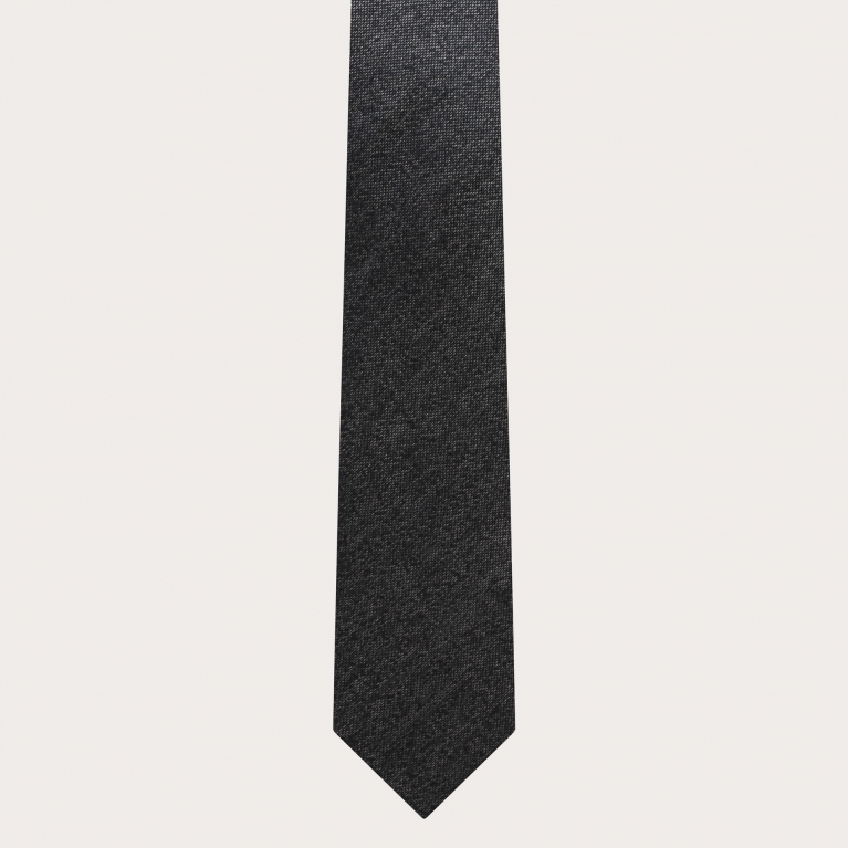 Narrow men's tie in dark gray melange jacquard silk