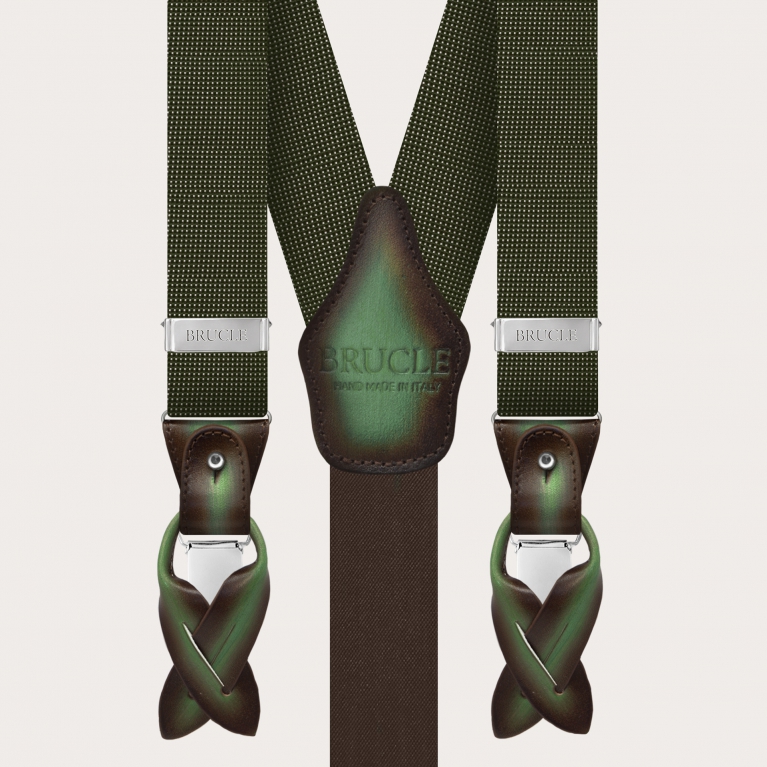 Coordinated suspenders and necktie in silk, macro paisley dove-gray