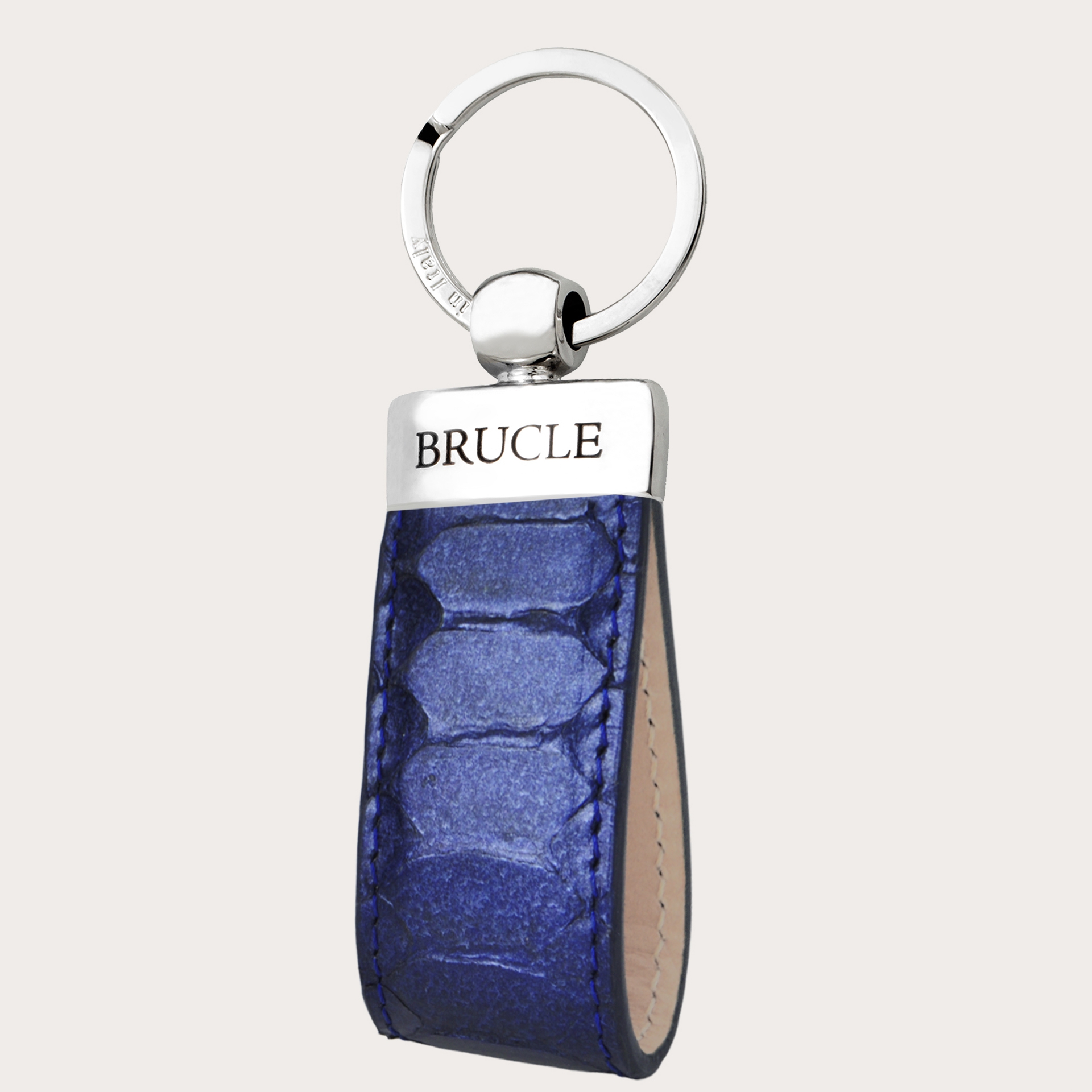 Schlüsselanhänger Edler Metallic-Blau aus Pythonleder,