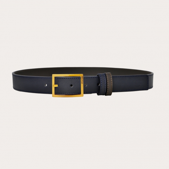Blue and Black Leather Reversible Belt