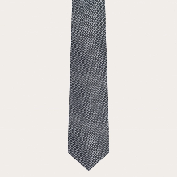 BRUCLE Complete set of thin suspenders, necktie and pocket square, dotted grey silk