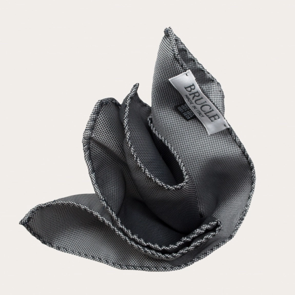 BRUCLE Complete set of thin suspenders, necktie and pocket square, dotted grey silk
