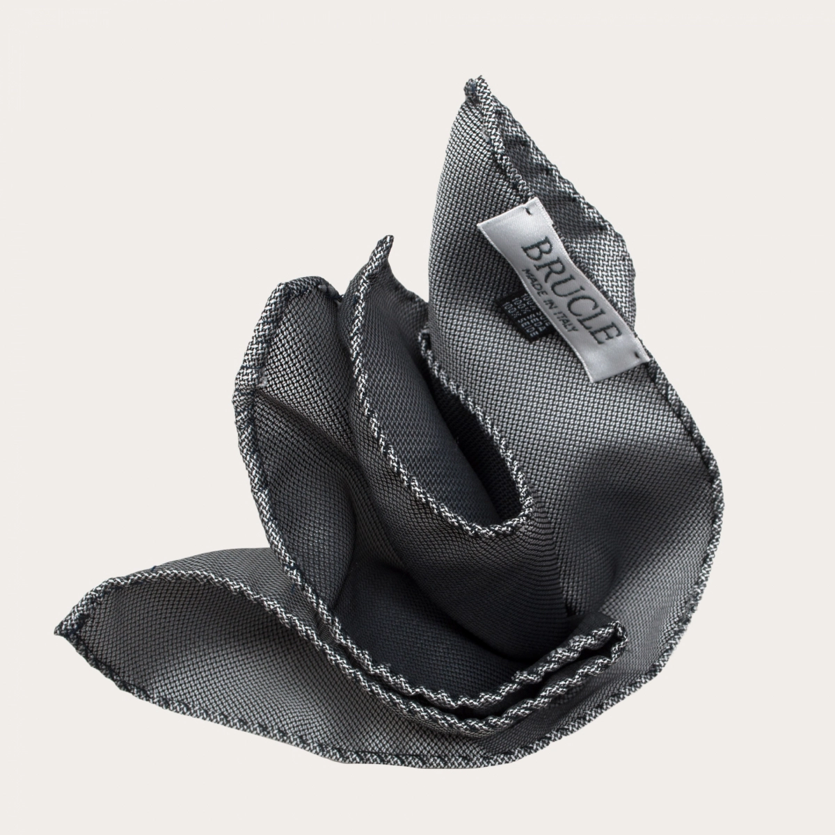 BRUCLE Complete set of thin suspenders, necktie and pocket square, dotted grey silk