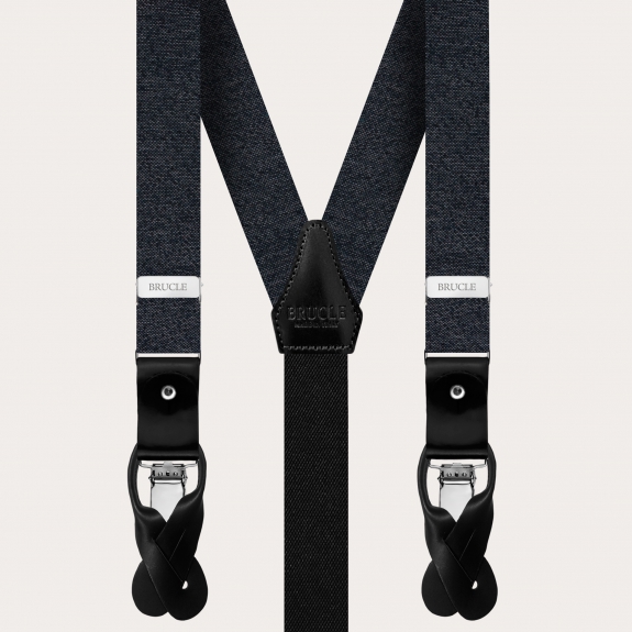 BRUCLE Thin suspenders and necktie in grey melange silk