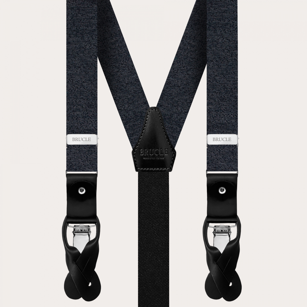 BRUCLE Thin suspenders and necktie in grey melange silk