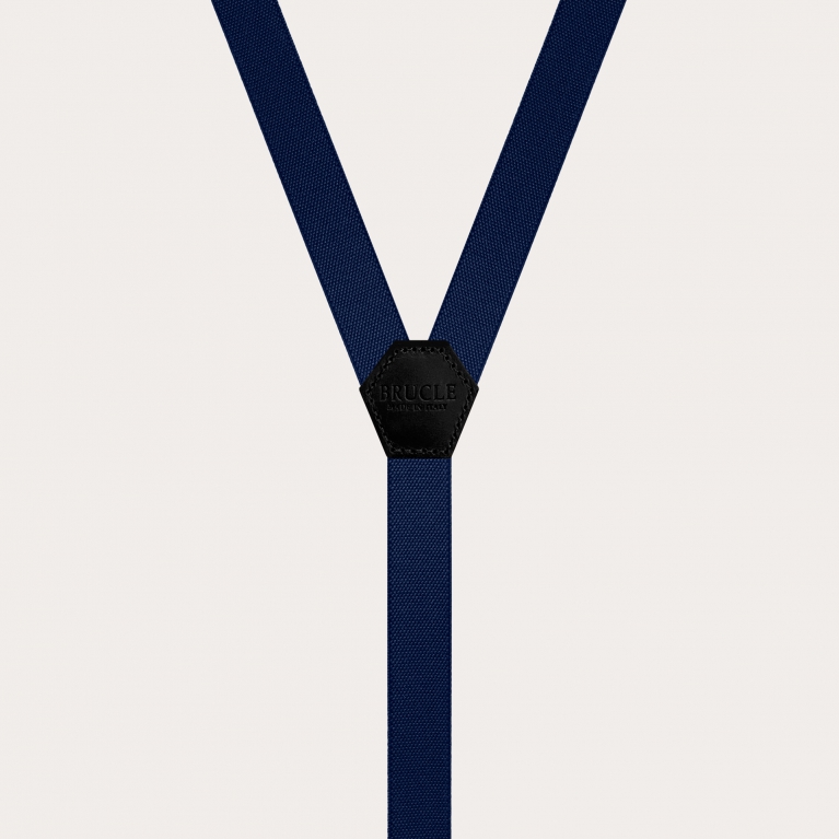 Children's and teens' slim unisex Y-shaped suspenders, navy blue