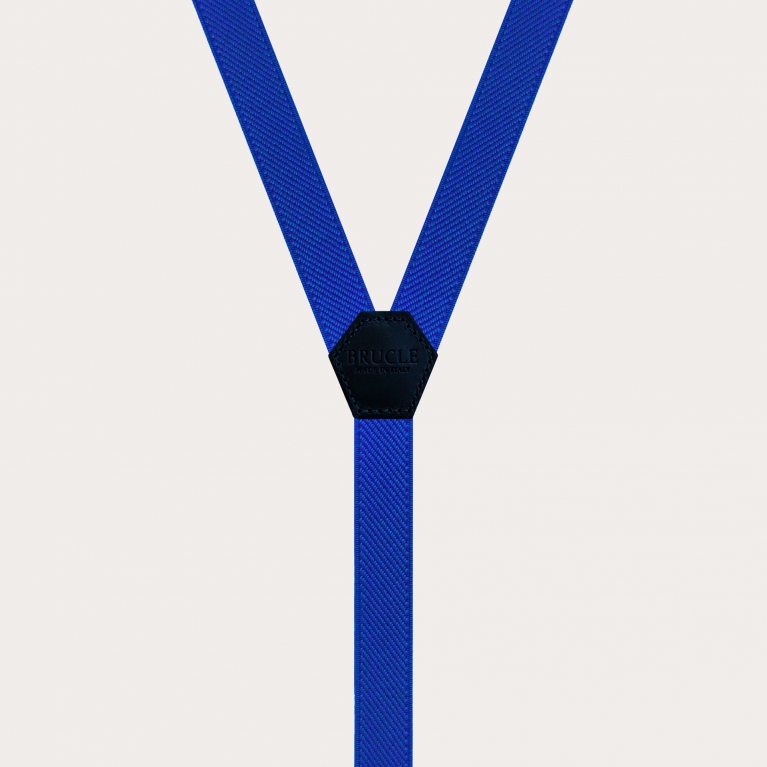 Children's and teens' slim unisex Y-shaped suspenders, royal blue