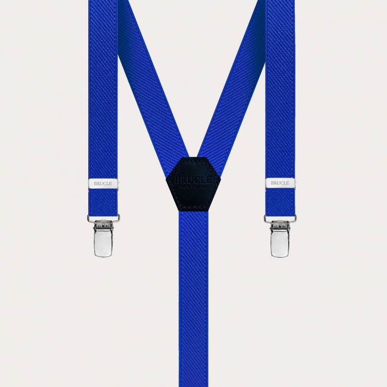 Children's and teens' slim unisex Y-shaped suspenders, royal blue