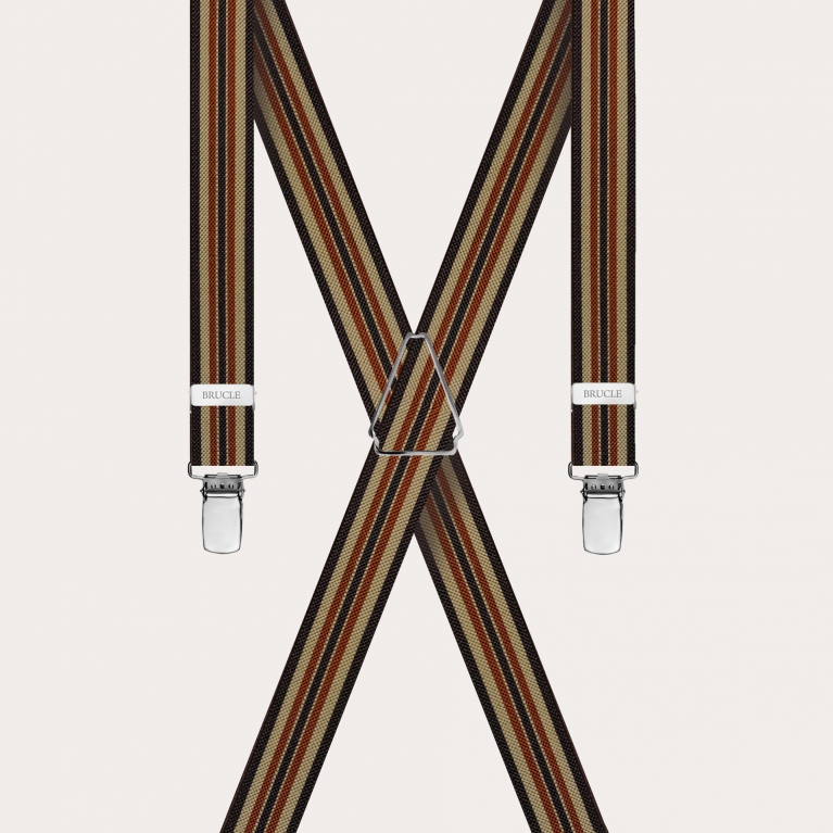 Tirantes elásticos a rayas en forma de X, marrón y caqui