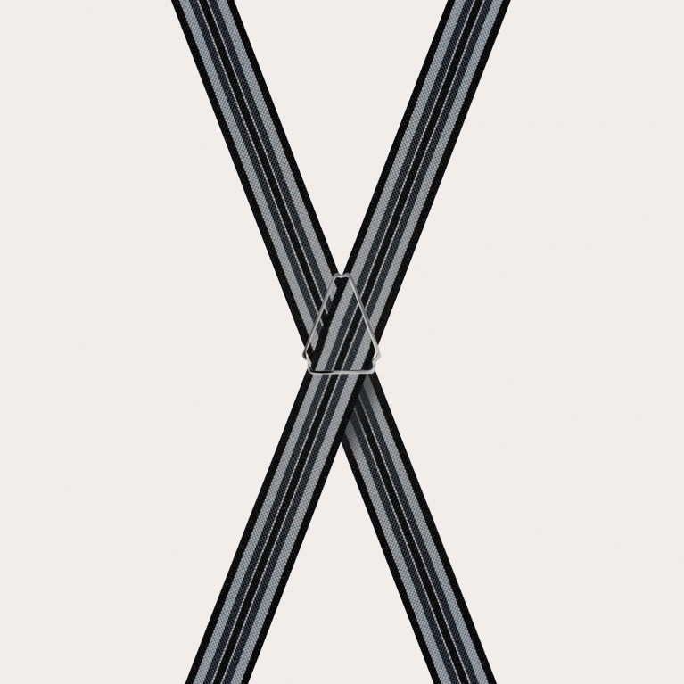 Thin X-shaped suspenders for children and teenagers, black and grey stripes