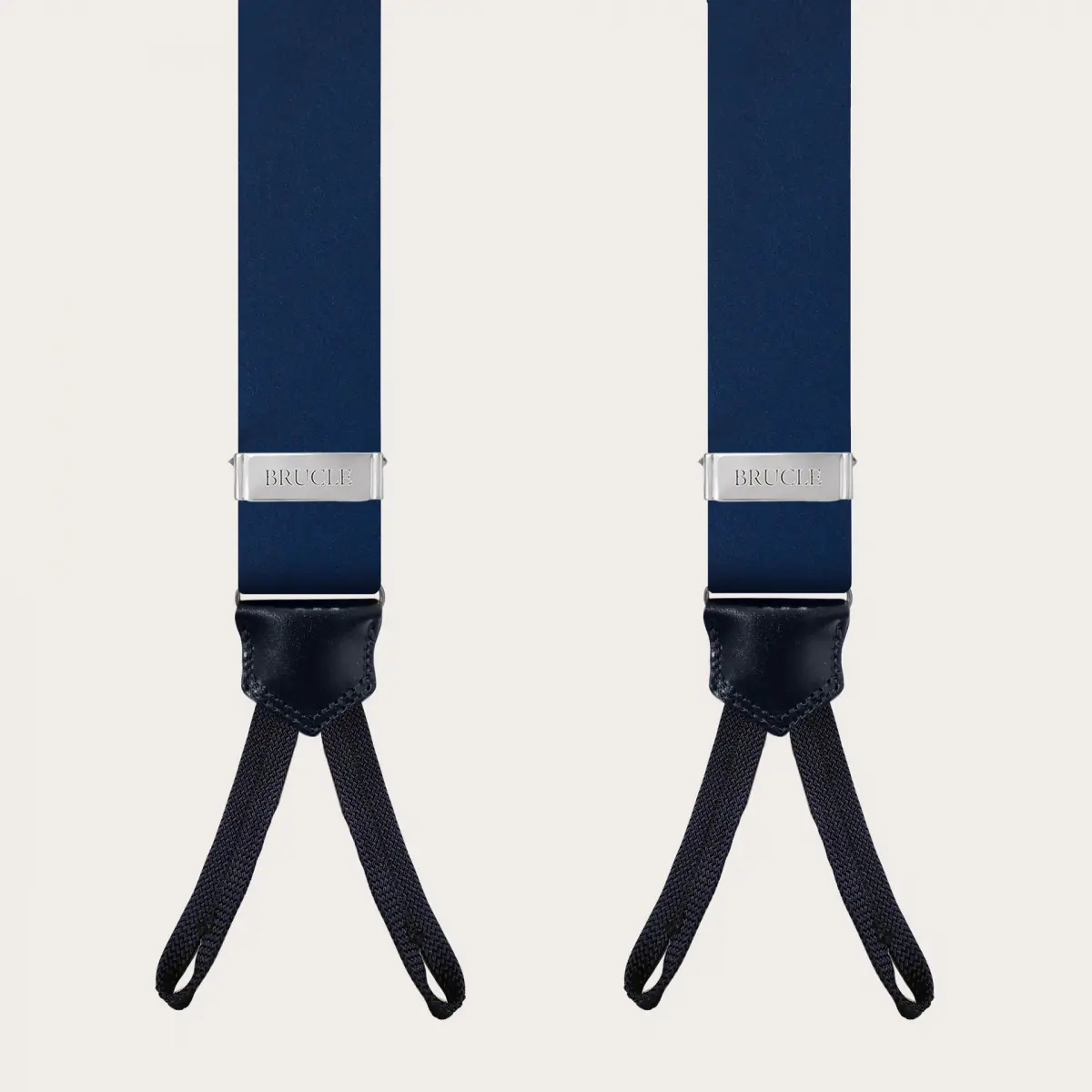 BRUCLE Bretelle con asole in raso di seta blu
