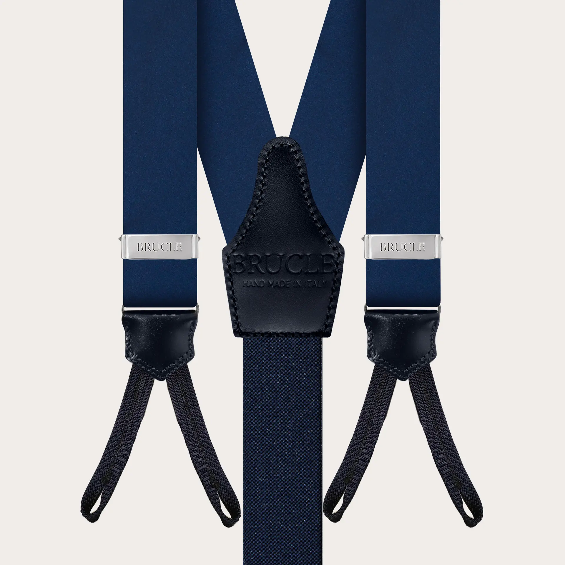 BRUCLE Bretelle con asole in raso di seta blu