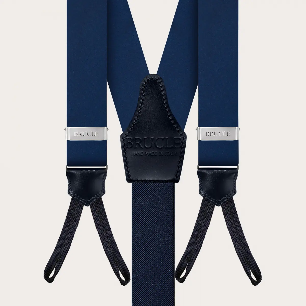 BRUCLE Bretelle con asole in raso di seta blu