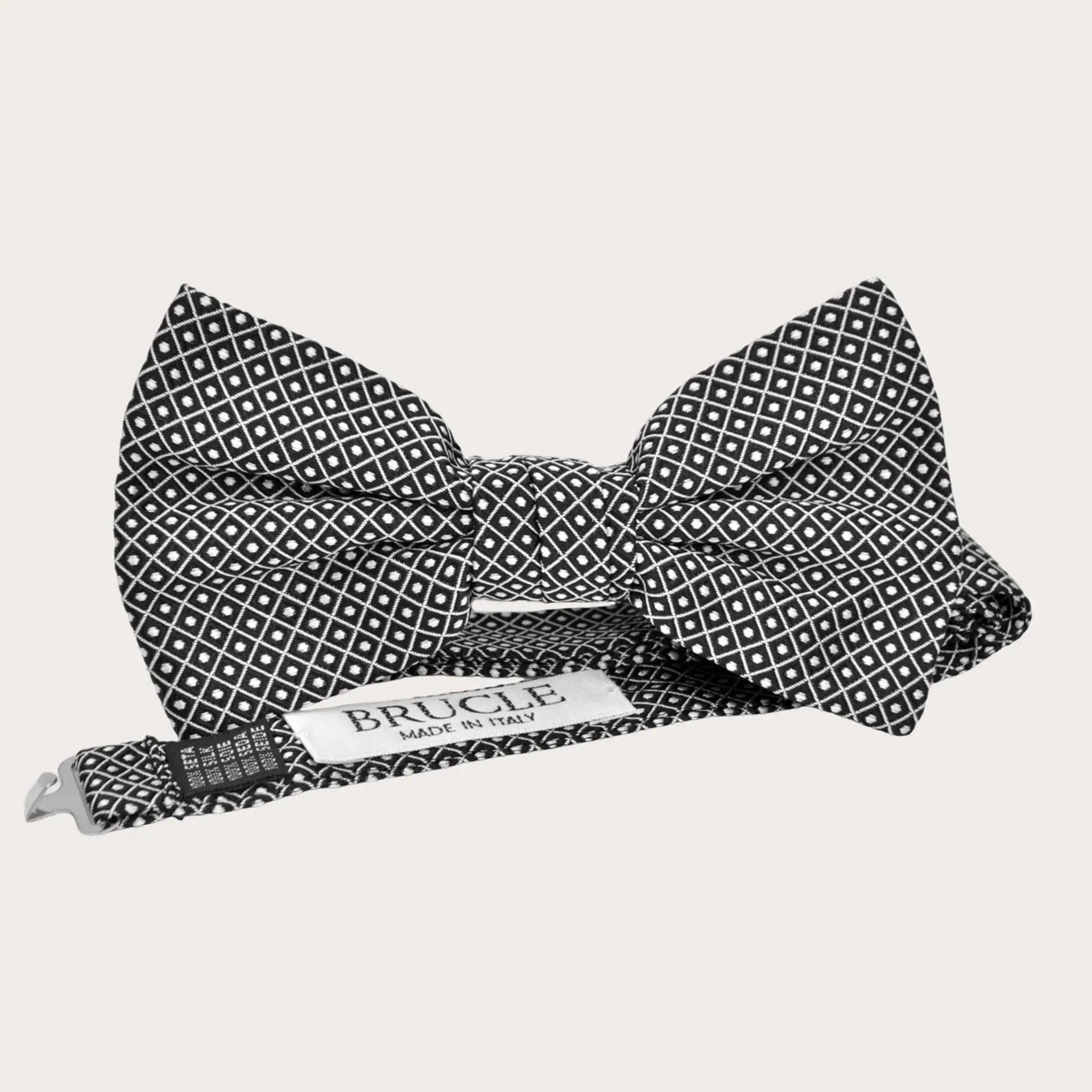 BRUCLE Pajarita para hombre de seda negro con lunares