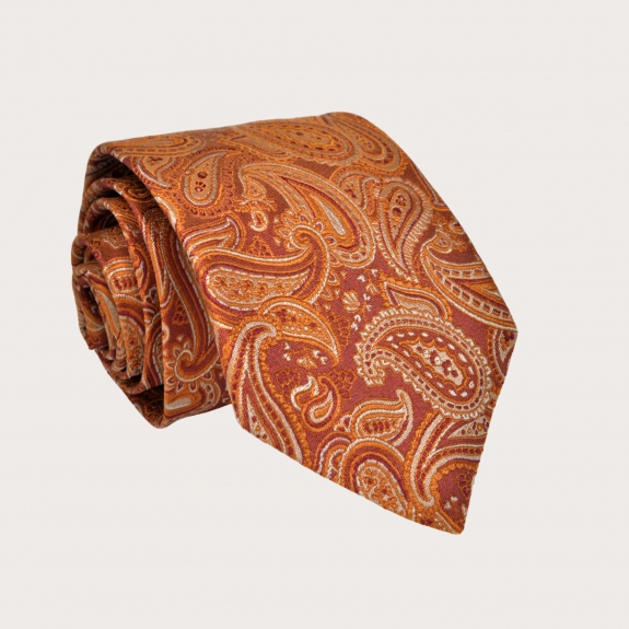 BRUCLE Corbata de hombre paisley naranja en seda jacquard