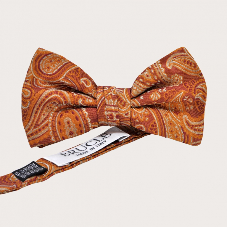 Noeud papillon pour enfant ou adolescent avec motif paisley orange