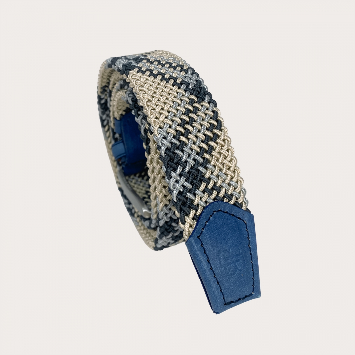 Woven Elastic Blue Belt with Sky-Blue and Beige Pattern