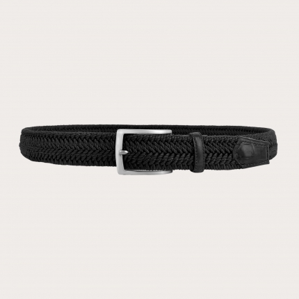 1 1/2 (37 mm) Women's Oval Braided Woven Leather Belt, Black