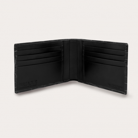 Black wallet in genuine crocodile leather with square scale