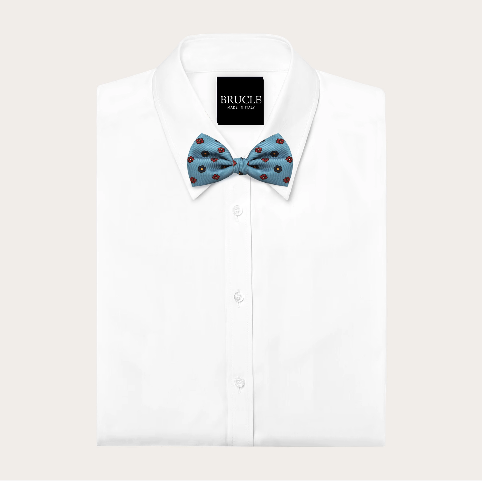 Silk bow tie in sky-blue with floral pattern