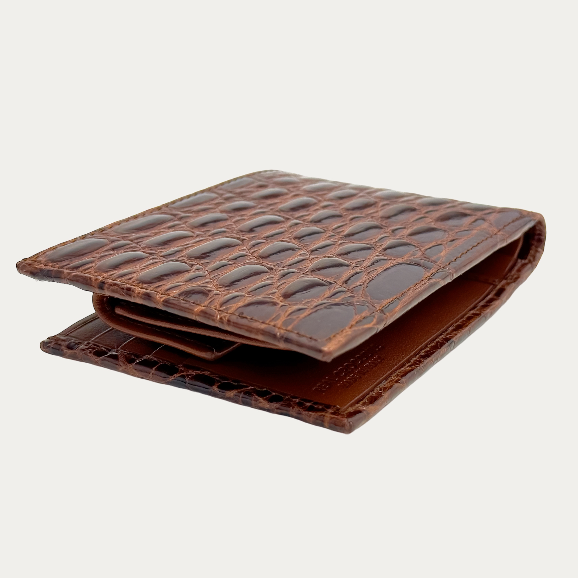 Crocodile men's wallet with coin pocket in wood brown