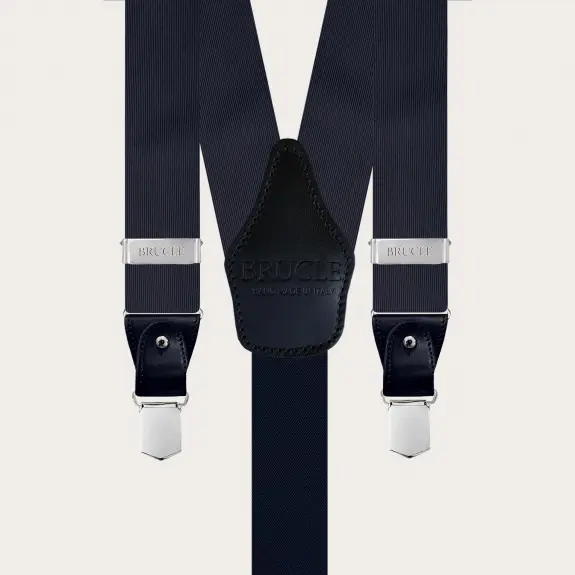 Formal Y-shape jacquard silk suspenders, navy blue, nickel free