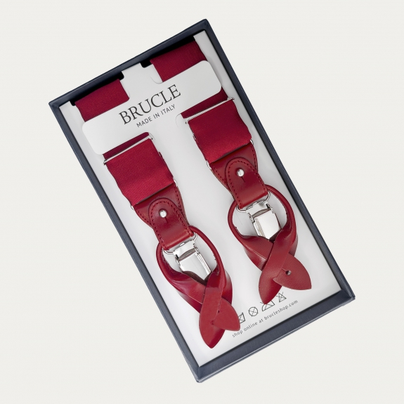 Formal Y-shape pure silk suspenders, red