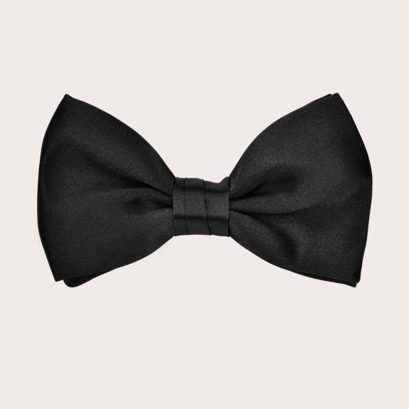 Silk narrow suspenders and black silk satin bow tie set