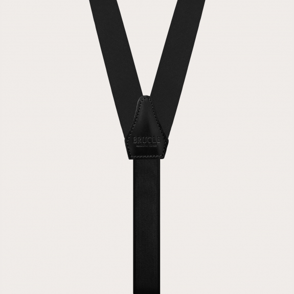 Narrow black silk satin suspenders with loops