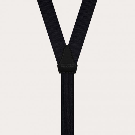 Black silk suspenders with gold adjusters for buttons