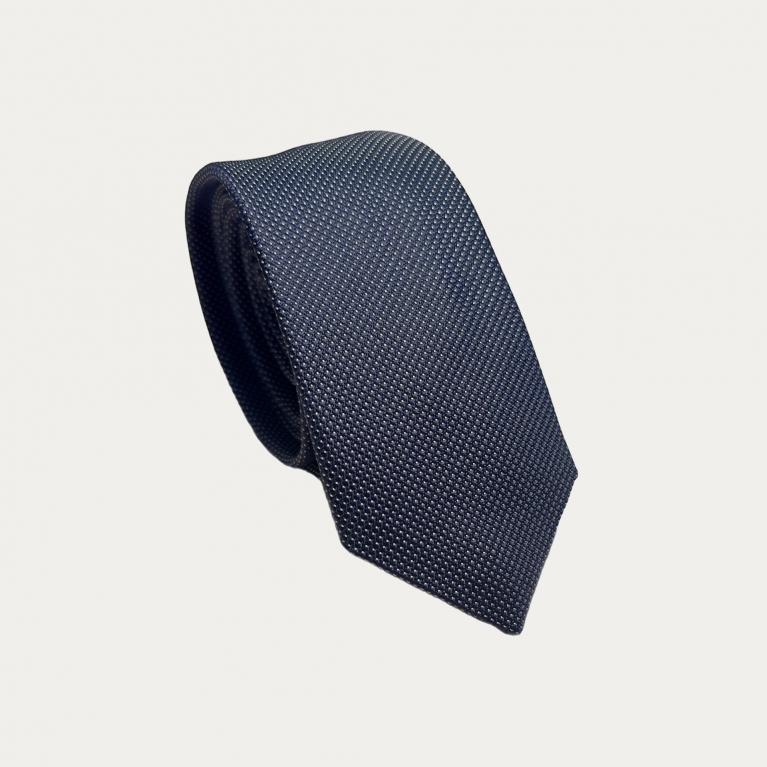 Corbata estrecha azul de puntos en seda jacquard