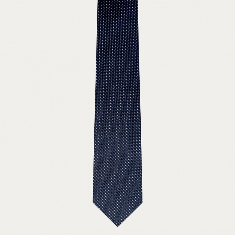 Corbata estrecha azul de puntos en seda jacquard