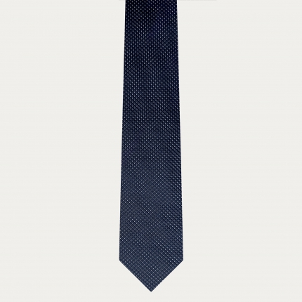 Corbata estrecha azul de puntos en seda jacquard