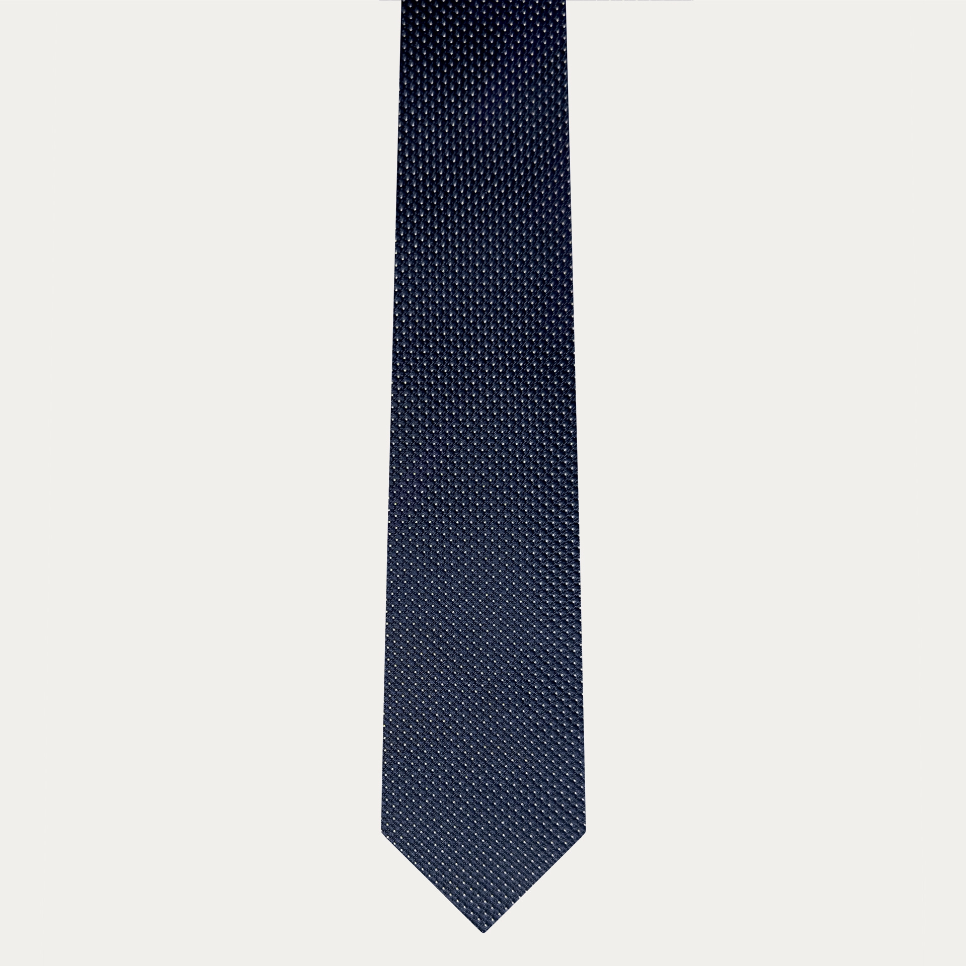 Corbata estrecha azul de puntos en seda jacquard