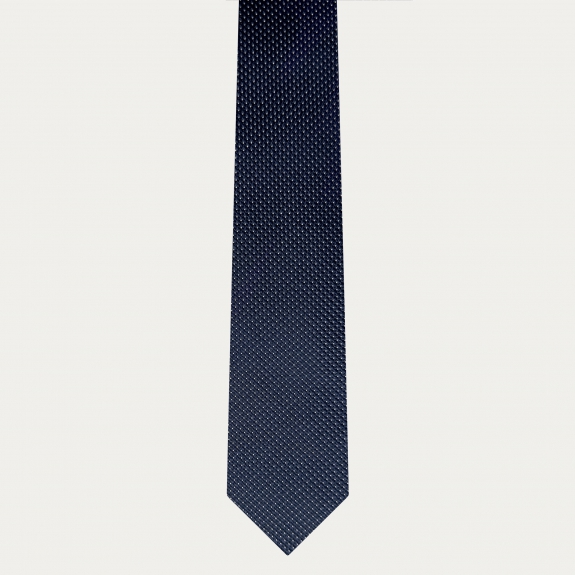 Narrow blue pin dot jacquard silk tie