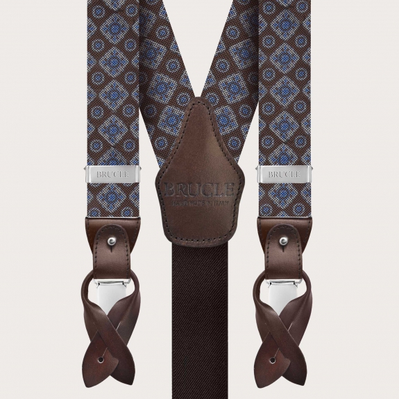 Brown silk suspender and tie set with spiked pattern