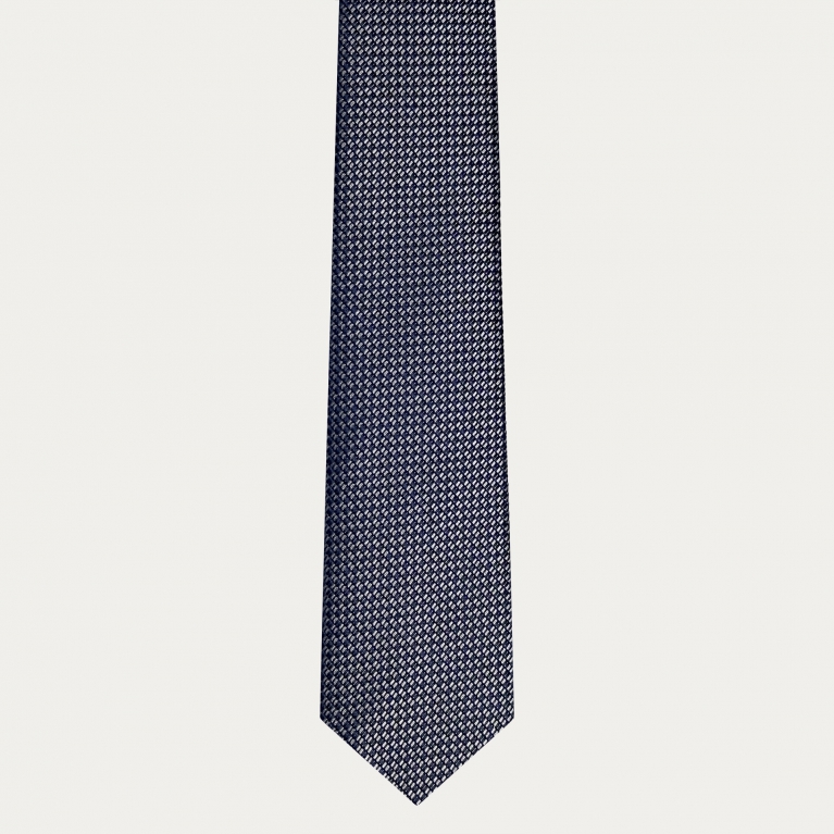 Corbata de hombre en seda jacquard plata y azul marino