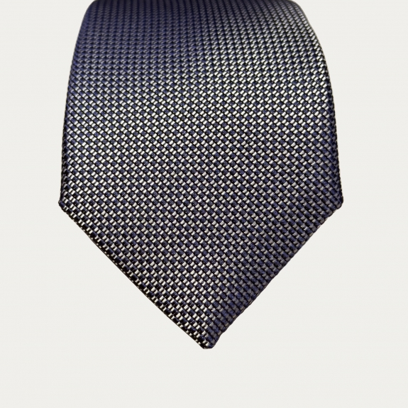 Corbata de hombre en seda jacquard plata y azul marino