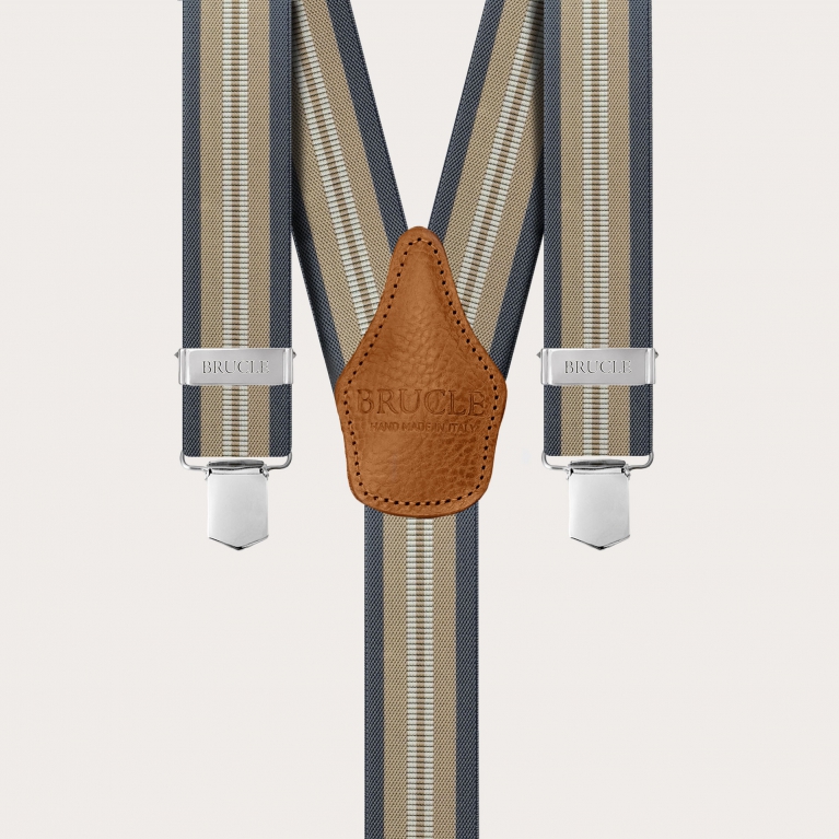 Set of elastic suspenders and silk champagne tie