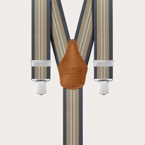 Set of elastic suspenders and silk champagne tie