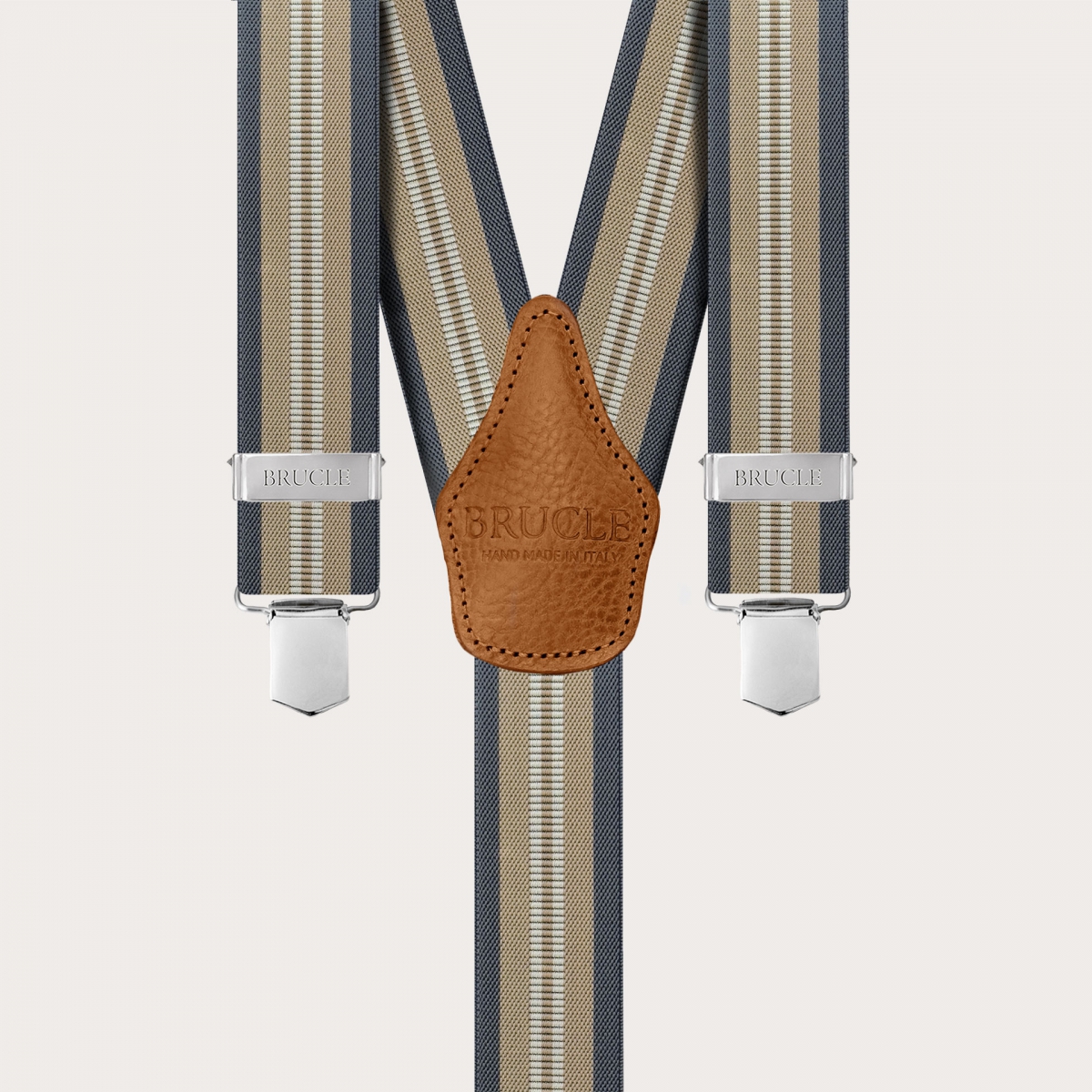 Set of elastic suspenders and silk champagne tie