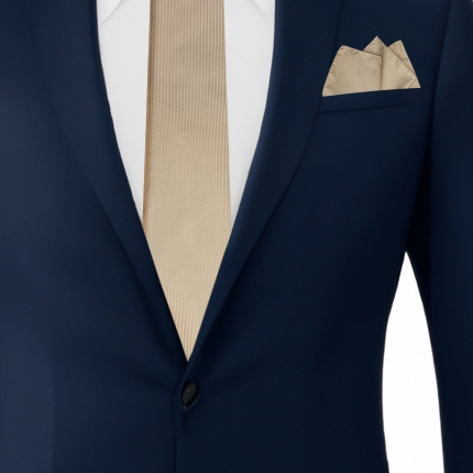 Set coordinato cravatta e fazzoletto da taschino in seta color champagne