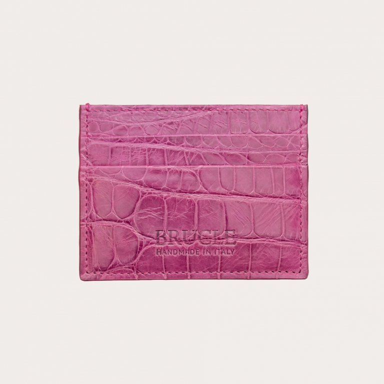 Estuche de tarjetas de crédito en cocodrilo rosa semibrillante