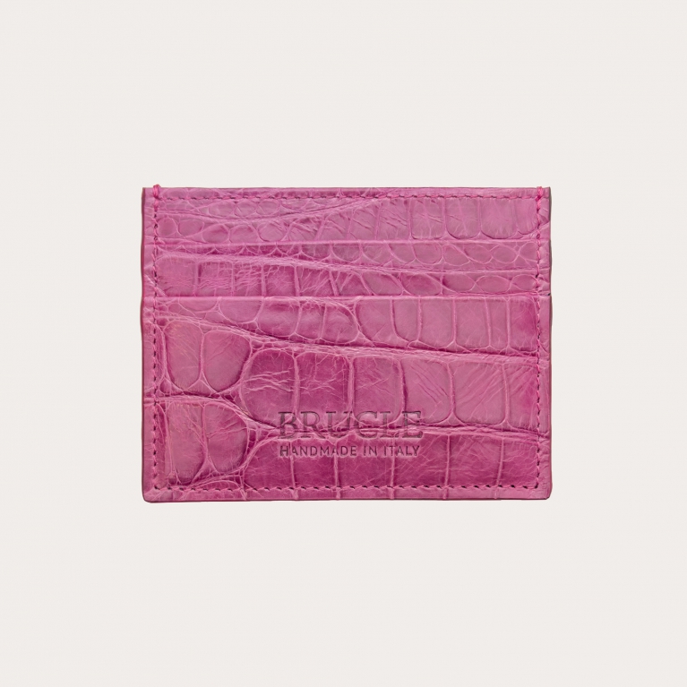 Semi-glossy pink alligator credit card holder