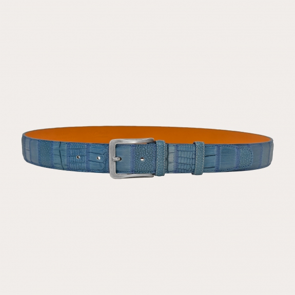 Cintura in pelle blue jeans con lavorazione patchwork