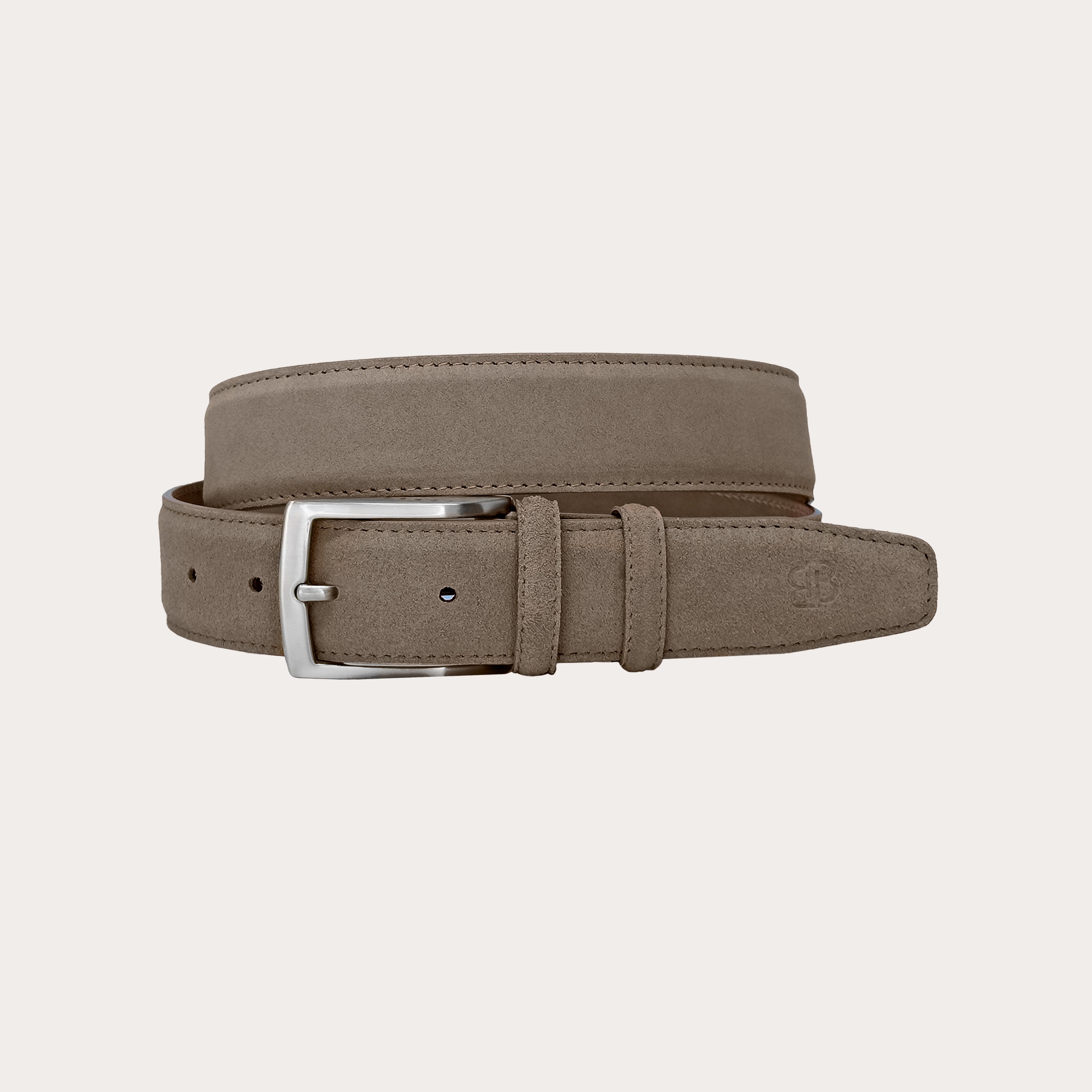 Mud-colored suede belt with nickel-free buckle